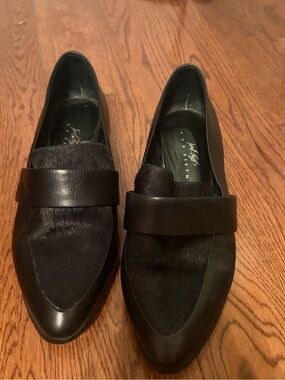 Lord & Taylor Black Leather and Haircalf Pointed-Toe Slip-On Loafers